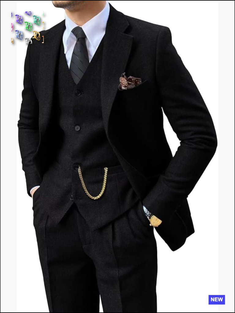 Retro Tweed Herringbone Suit Slim Fit Three Piece Set Formal Groom Tuxedo